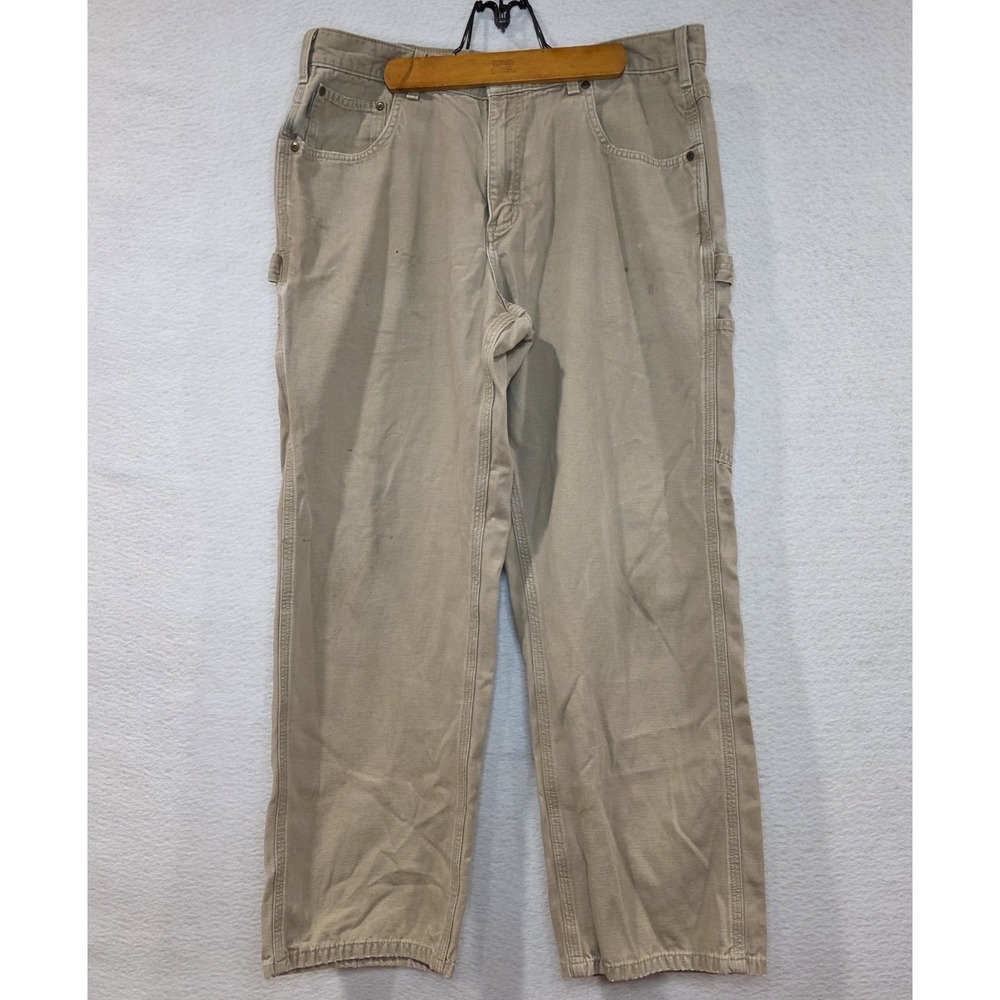 Carhartt Mens Canvas Loose Fit Beige Cargo Pants 36x30 *Damaged Work Pants* A